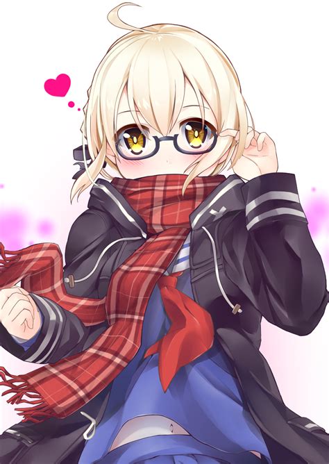 Safebooru 1girl Ahoge Artoria Pendragon All Bangs Black Framed Eyewear Black Coat Blonde