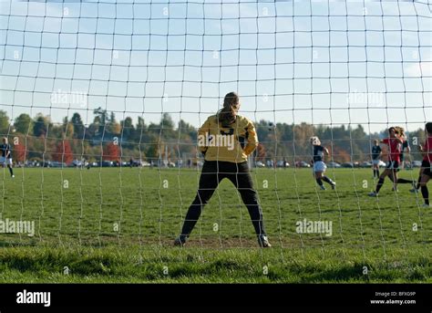Female Soccer Goalkeeper Guarding Goal Stock Photo Alamy