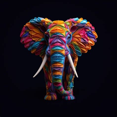 Estatua De Elefante De Colores Brillantes En Fondo Negro Con Fondo