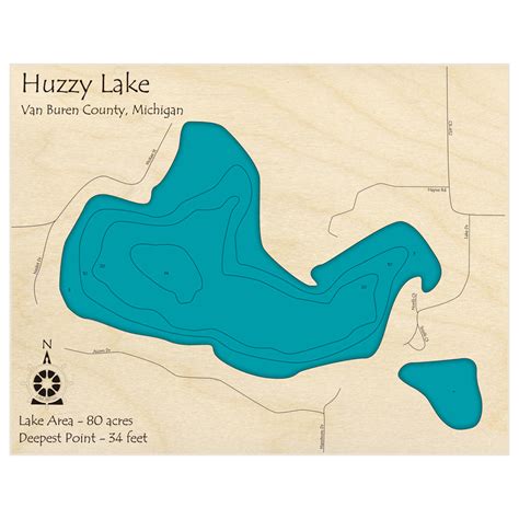 Huzzy Lake 3D Custom Wood Map – Lake Art LLC