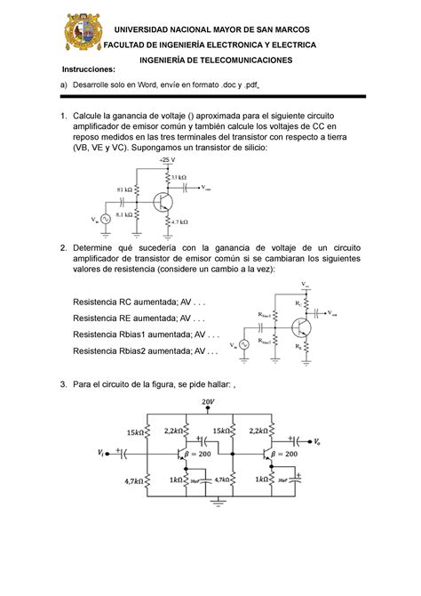 Examen Parcial Electronicos 2022 2 UNIVERSIDAD NACIONAL MAYOR DE SAN