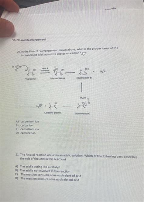 Solved 20 In The Pinacol Rearrangement Shown Above What Is Chegg