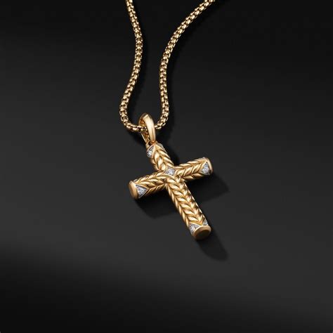 David Yurman Chevron Sculpted Cross Pendant In K Yellow Gold With