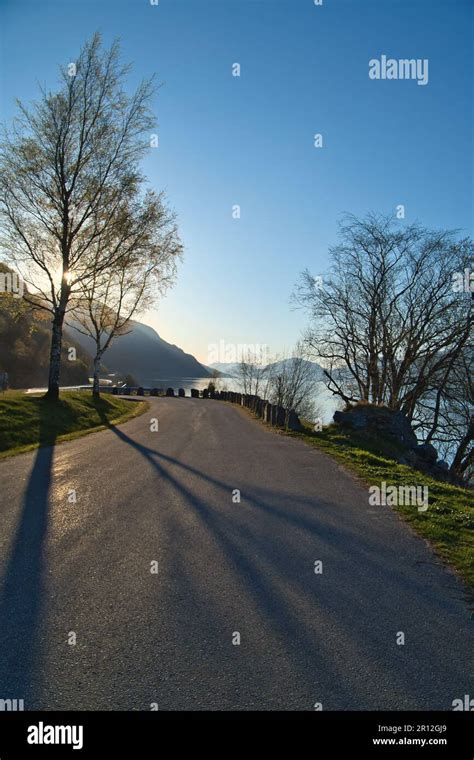 Parking Lot Overlooking The Road The Nordfjord And Bergen In Norway