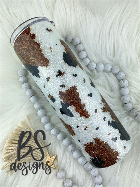 Cow Print Glitter Epoxy Tumbler Sparkly Glitter Cup Rustic Etsy