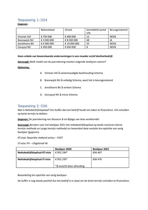 Lesweek 11 Werkcollege Ratio Analyse En NBK Toepassing 1 D Gegeven