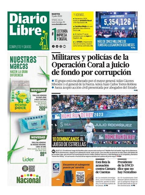 Portada Periódico Diario Libre Martes 11 Julio 2023 Dominicanado