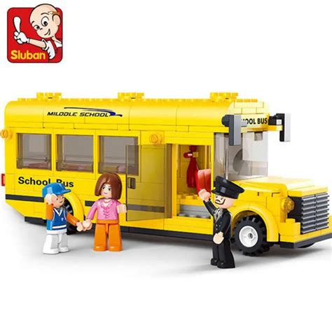 City Mini School Bus Building Blocks Diy Enlighten Model Blocks