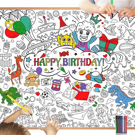 Kleurplaat Xxl Kleurposter Met Stiften Happy Birthday 84 X 118cm