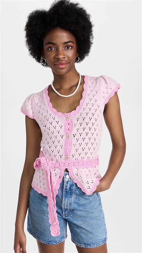 Ganni Cotton Lace Short Sleeve Cardigan Shopbop