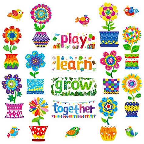 60 PCS Flower Cutouts Colorful And Erasable Potted Flowers Birds Cut