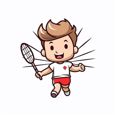 Gar On Jouant Au Badminton Vecteur De Dessin Anim Illustration Sur