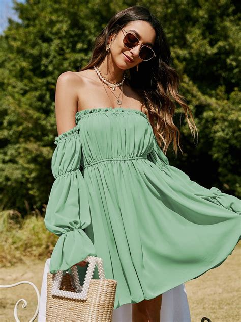 Elegant Mint Green Off-Shoulder Dress