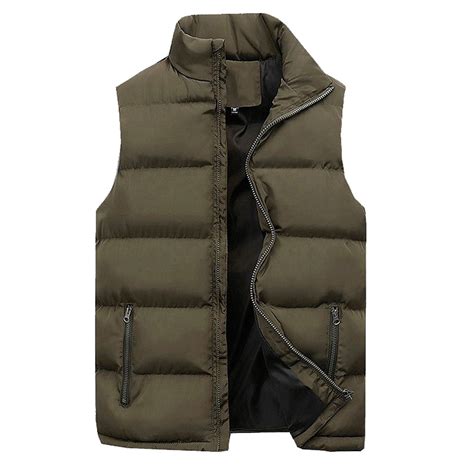 Kalistore Mens Winter Vest Winter Men´s Parka High Neck Warm Slim Fit Solid Color Coat Army