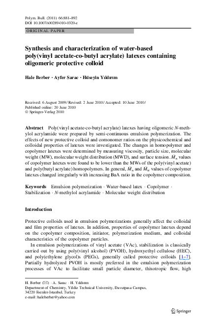 (PDF) Synthesis and characterization of water-based poly(vinyl acetate-co-butyl acrylate ...