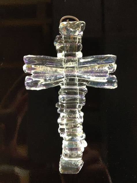 Clear Irridescent Cross 2 Inches Wide By Three Inches Tall Fused Glass Jewelry Fused Glass