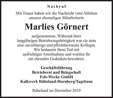 Traueranzeigen von Marlies Görnert abschied nehmen de