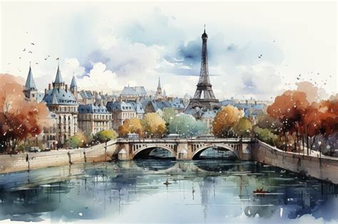 Skyline Watercolor Paris Stock Illustrations Skyline Watercolor