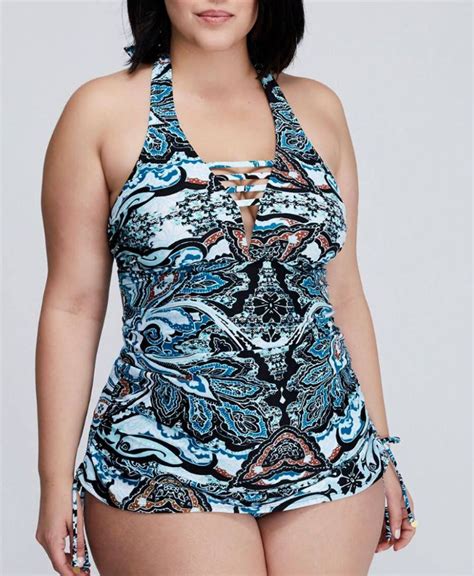 Lane Bryant Cacique Strappy Deep V Swim Tankini Top Plus Size Swimsuit