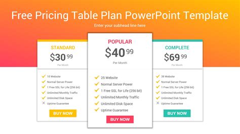 Free Pricing Table Plan PowerPoint Template | CiloArt