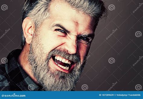 Angry Man Portrait Of A Happy Man Over Gray Background Fashion Style