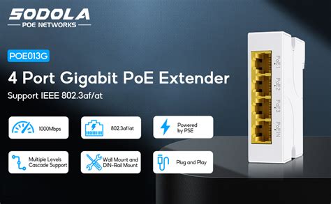 SODOLA 4 Port Gigabit PoE Extender IEEE 802 3 Af At PoE Repeater