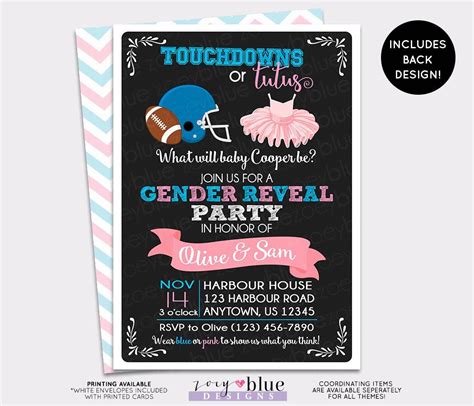 Touchdown Or Tutus Gender Reveal Invitation Football Baby