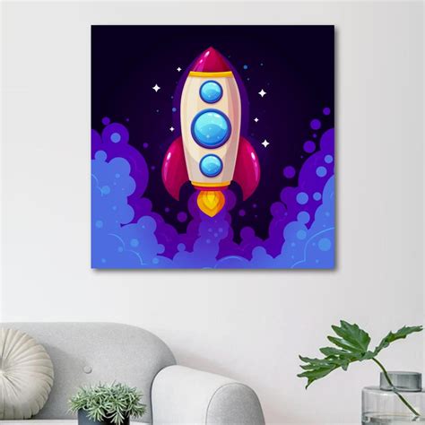 Ownta Outer Space Cartoon Rocket Pattern Canvas Wall Art Paintings For