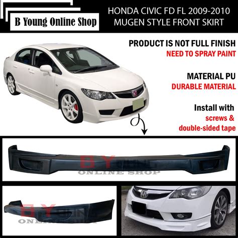 Honda Civic Fd Fl 2009 2010 Mugen Style Front Skirt Mg Polyurethane Pu Skirt Lip Bodykit