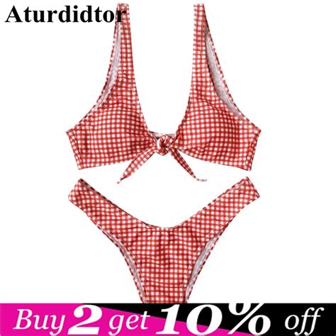 Buy Push Up Bikini Set Front Tie Knotted Swimwear