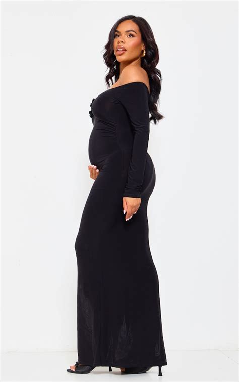 Maternity Black Corsage Off The Shoulder Dress Maternity