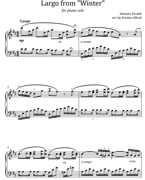 Largo From Vivaldis Winter Piano Solo Sheet Music Pdf