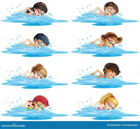 Beaucoup D Enfants Nageant Dans La Piscine Illustration De Vecteur