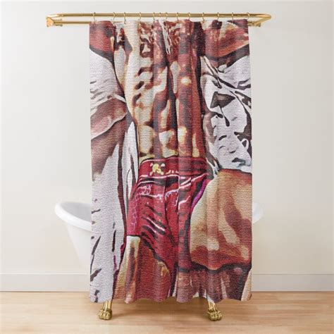 Sexy Masculine Hairy Man On The Bed Male Model Male Erotic Nude Male Nude Shower Curtain By