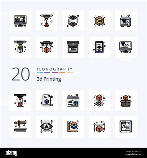 Línea de impresión 20 3D llena de color Icon Pack como 3D página de