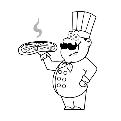 Cartoon Chef Holding Delicious Pizza Outline 6941941 Vector Art At Vecteezy