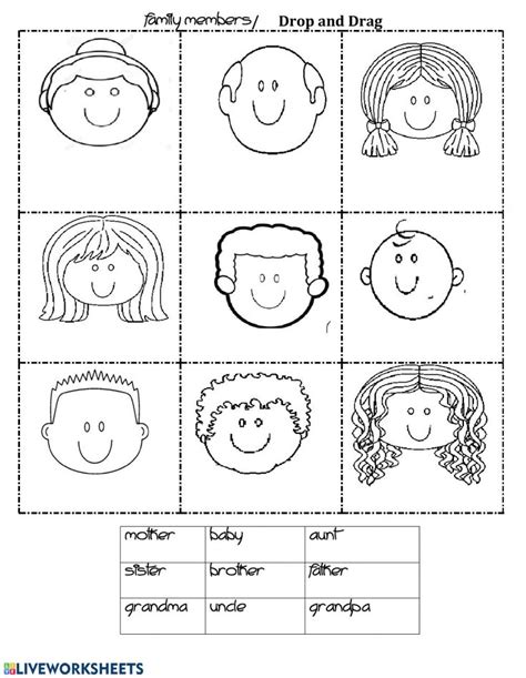 Family members drag and drop - Interactive worksheet | Family worksheet, Preschool family theme ...