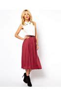 Asos Collection Asos Belted Full Midi Skirt In Pink Brightpink Lyst