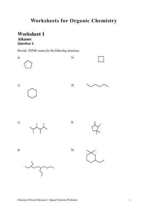 Organic Chemistry Worksheet Wo R Ks Heet S F O R O Rg A Nic Che Mi St