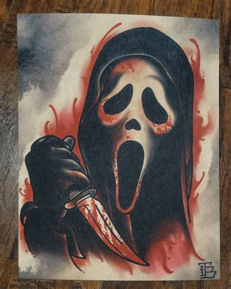 Ghostface Scream Horror Halloween Tattoo Flash Print Etsy