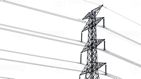 High Voltage Electric Pylon Steel Structure On Transparent Background