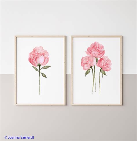 Blush Pink Floral Wall Art Girly Wall Decor Watercolor Peony Print Rose