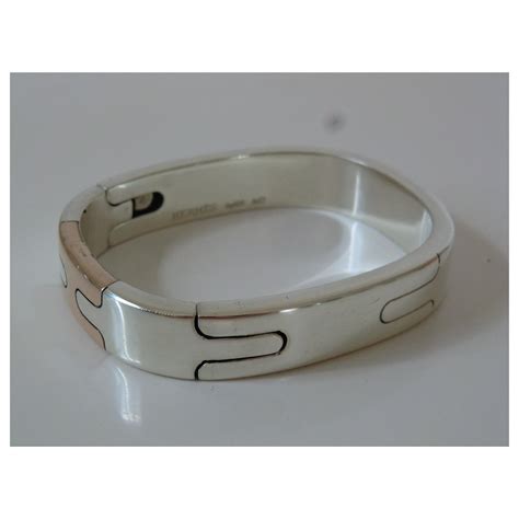 Bracelet Jonc Hermès Mixte Argent Argenté ref 218482 Joli Closet