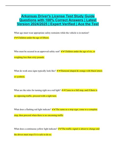 Arkansas Driver's License Test Study Guide Questions with 100% Correct