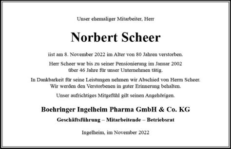 Traueranzeigen Von Norbert Scheer Vrm Trauer De