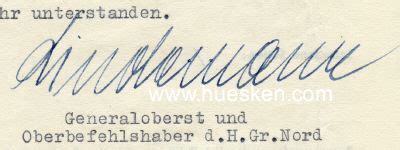 AUTOGRAPH LINDEMANN AUTOGRAPHS 1933 1945 ARMY Autographs CA