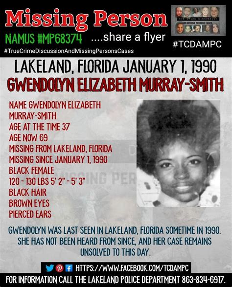 Missing Gwendolynelizabethmurraysmith Florida 1 1 1990 Tcdampc Unsolved Missingperson