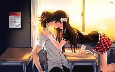 Download Anime Couple Kissing Inside The Classroom Picture