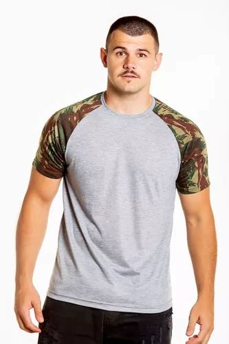 Camiseta Raglan Cinza Mescla Manga Camuflada Poli Ster Mercadolivre