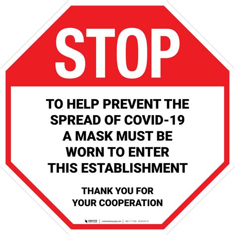 Stop Prevent Spread Of Covid 19 Mask Must Be Worn Stop Floor Sign